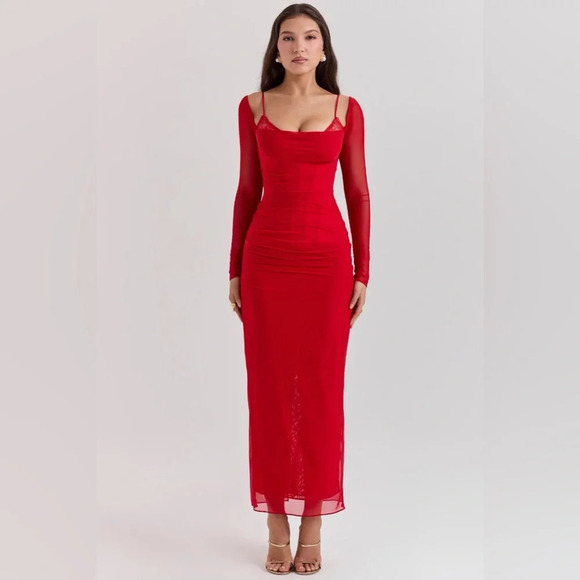 House of CB Katarina Scarlet Long Sleeve Maxi Dress - Picture 12 of 14
